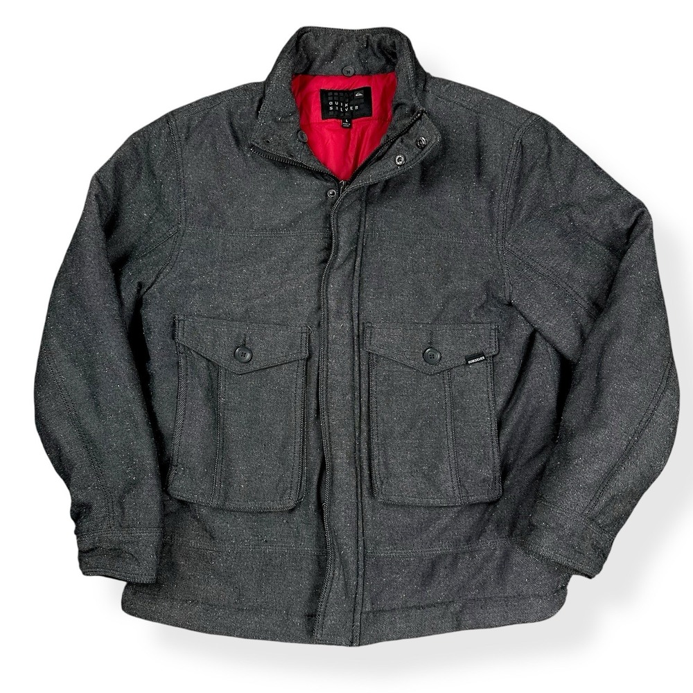 Quiksilver Men's Gray Tweed‎ Insulated Puffer Coat Jacket Size L Winter Military